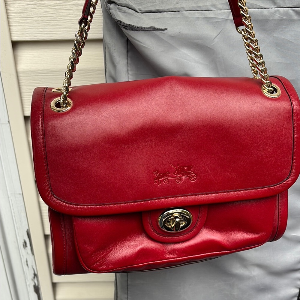 Coach Ladies Red Leather Shoulder Ranger Bag-Wow! - Picture 2 of 9